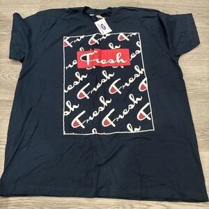 Navy Blue Crew Neck Short Sleeve Men Size 2XL, Words On Shirt-Fresh